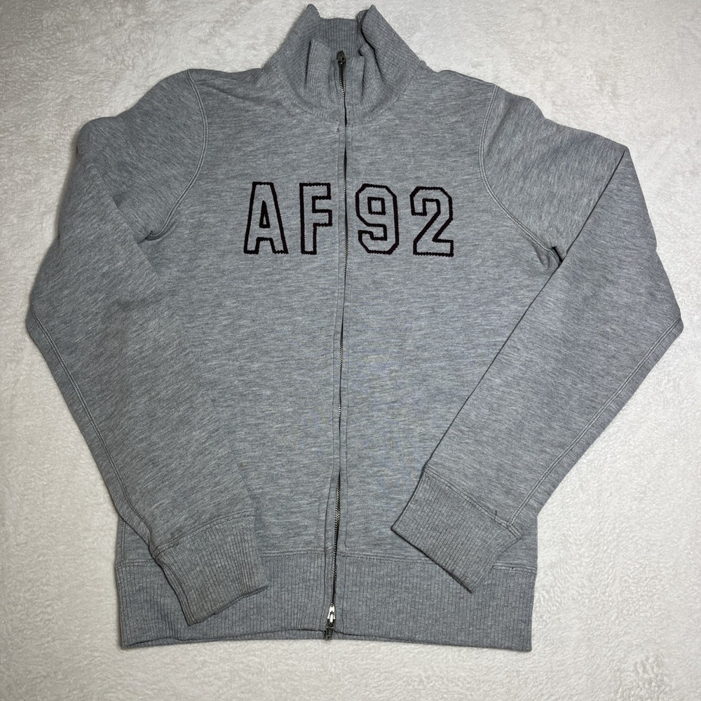 Abercrombie & Fitch Vintage Y2K Full Zip Jacket Embroidered L Gray Fitted Preppy